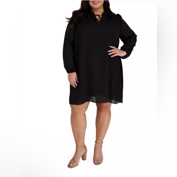 Maree Pour Toi Woman’s Bishop Long Sleeve Black Dress Luxe Plus Size 16 NWT - Picture 1 of 7